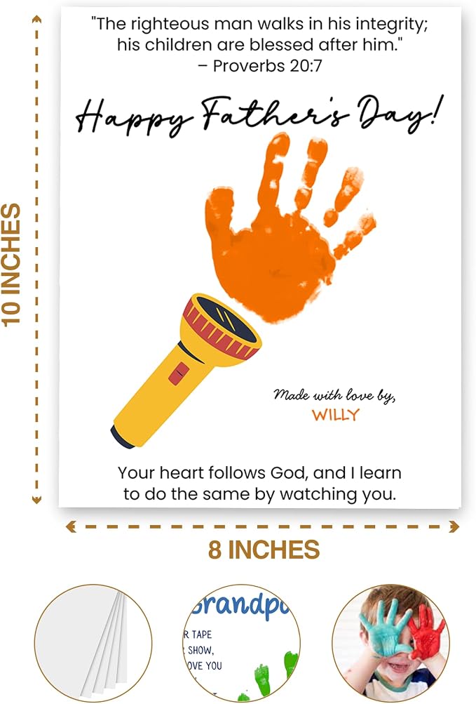 Christian Father’s Day Handprint Craft Kit for Dad, Pack 4 Personalized Bible Verse Keepsake Gift, Faith-Based Handprint Art, Meaningful Father’s Day Memory Gifts, DIY Keepsake Gift Inspired by Faith and Love