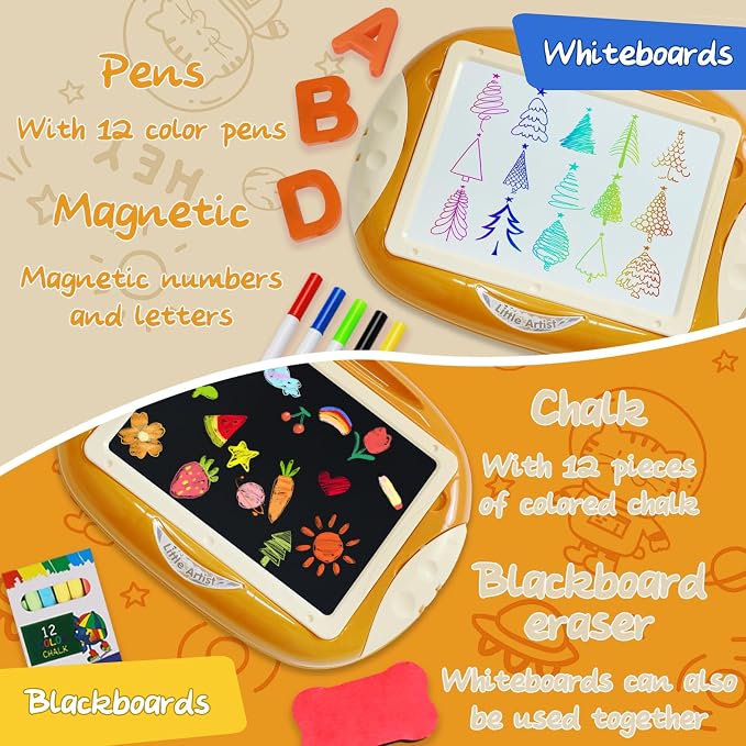 Cokzer Toys for 1-2 Year Old, Toddler Toy with Magnetic Letters and Numbers, Learning and Educational Toys for 1 2 Year Old, Birthday (Creamy Orange)