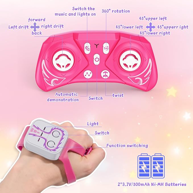 Unicorn Remote Control Car for Girls Age 6-8-12, Pink RC Gesture Sensing Stunt Cars, 2.4Ghz 4WD RC Cars Hand Controlled Remote Control Twist Car with Light & Music, Gift for Kids Age 6 7 8 9 10 11 12+