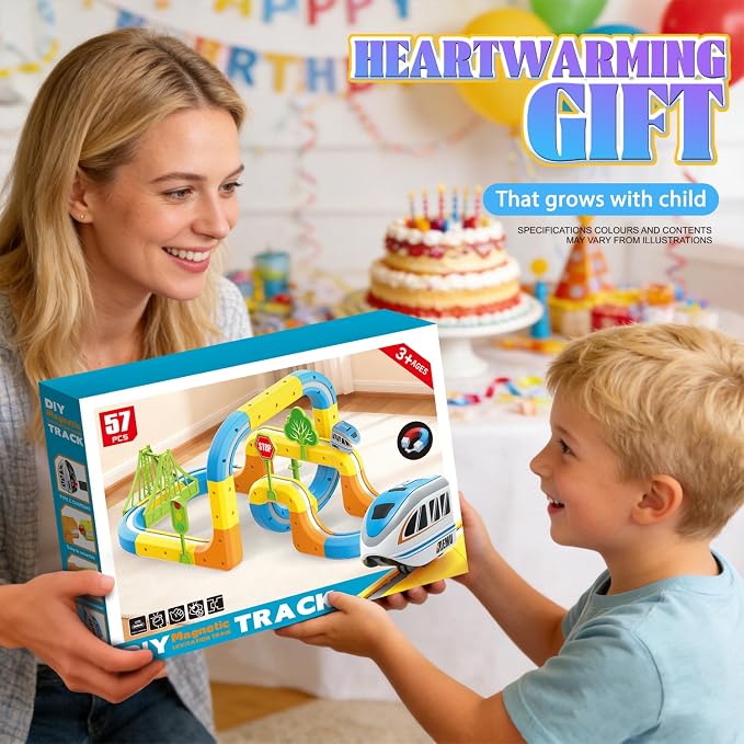VEAIS Electric Train Set for Kids, 57Pcs 3D Flexible Race Track Sets, Gravity-Defying Motorized Car for Toddlers, Montessori STEM Train Tracks Toys,Birthday Gifts for Kids Boys Girls Age 3 4 5 6 7 8+