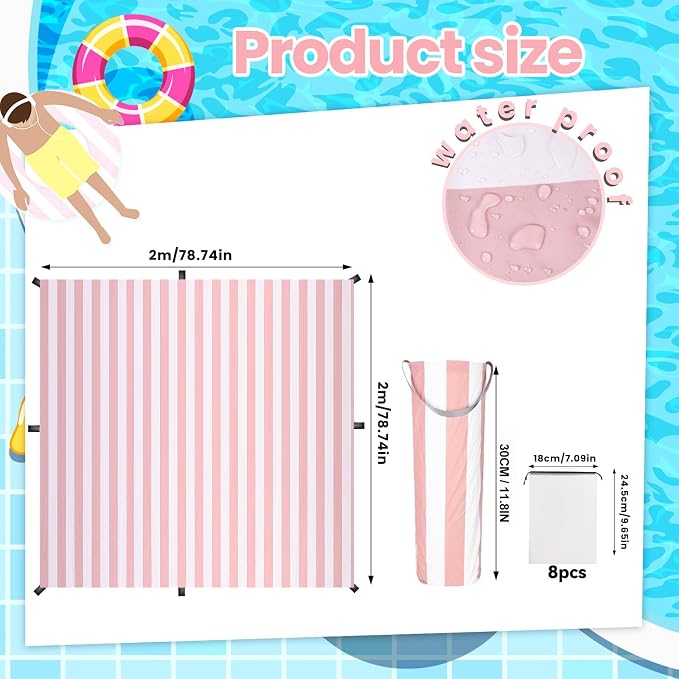 6.5 x 6.5 Feet Baby Beach Pool, 2-in-1 Toddler Paddling Pool with Waterproof Carrying Bag Beach Pool for Toddler for Pink Stripe Design Beach Blanket