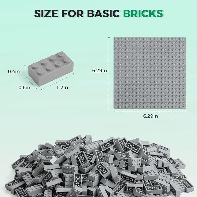 HUIZDQ 500 Piece Classic Building Bricks and 1 Gray Baseplate, 2x4 Bricks Bulk Creative Building Toys, Blocks Bulk for Kids Ages 6+, Light Gray(Samll Bricks, 1.25x0.62x0.47 in)