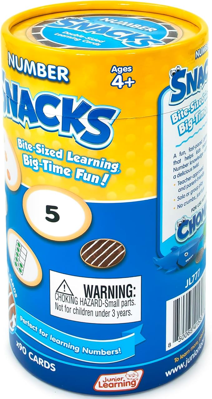 Junior Learning: Number Snacks - Early Math Counting Recognition Game, Multiple Number Formats, Visual Play, Cookie Theme Double-Sided Cards, Kids 4+