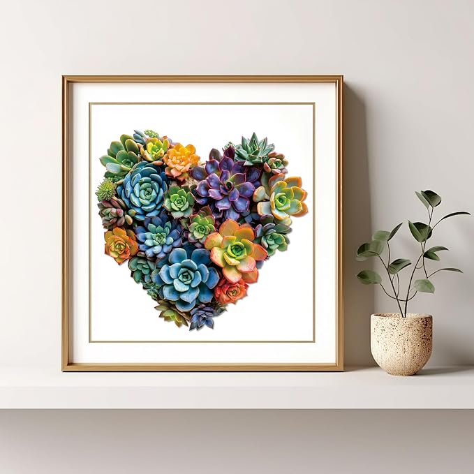 Mys Aurora Puzzles for Adults 500 Pieces, Heart Succulent Jigsaw Puzzles, Unique Shaped Wooden Puzzles for Adults and Kids， Fun Challenging Family Plant Puzzle Game 17.5'' x 16.7''