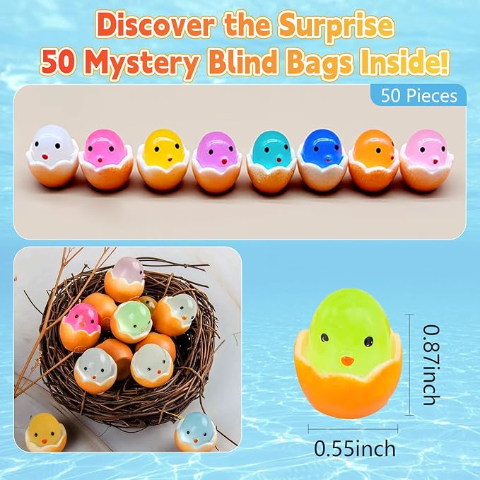 50 Pcs Mini Glow in the Dark Resin Chick Figures Blind Bag Mystery Set – Random Styles Collectible Toys for Kids, Easter Decorations, Party Favors, DIY Crafting, and Home Decor