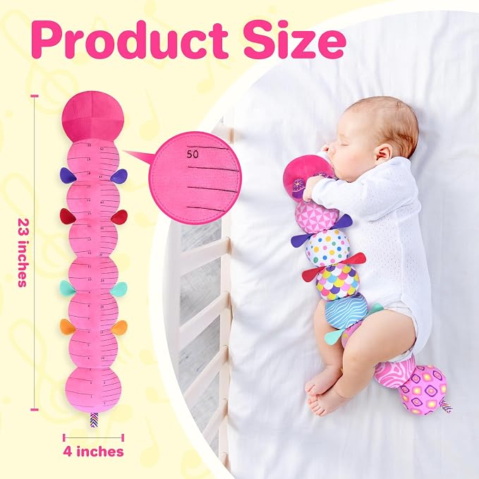 KMUYSL Baby Sensory Caterpillar Toys for 0-6 6-12 Months, Soft Plush Activity Toy with Crinkle, Rattle & Gentle Music, Tummy Time Toy for Infant Newborn, Early Development Toy Shower Gifts for Baby