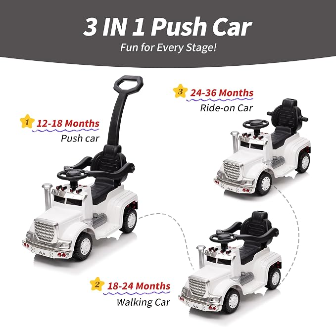 Outfunny 3-in-1 Ride on Push Car for Toddler 1-3 Years with Handle & Music