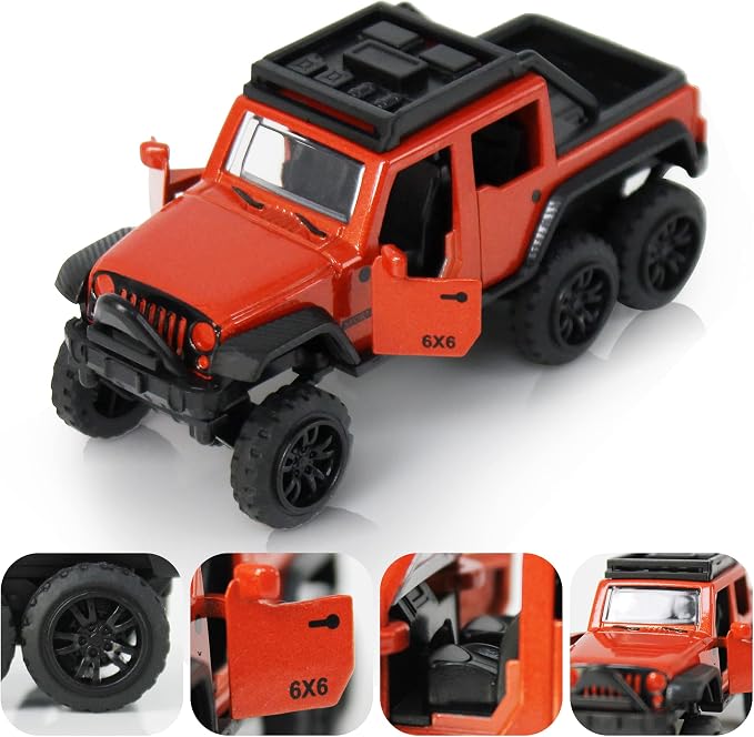KIDAMI Diecast Toy Trucks 4 Pack Die Cast Metal Toy Cars Pull Back Cars Openable Doors Off-Road Vehicles Birthday Gift for Boys and Toddlers (Pickup Truck)
