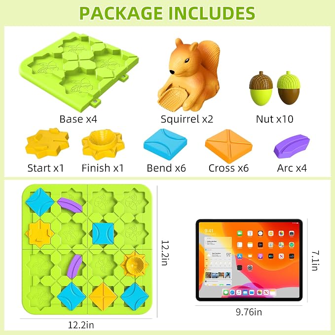 STEM Board Games Kids Toys, Maze Brain Teaser Puzzles Learning Games for Kids Ages 4-8 118 Challenges 5 Difficulty Levels Squirrel Logic Track Building Blocks, Educational Montessori Birthday Gifts