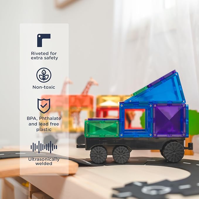 CONNETIX Magnetic Tiles Rainbow Transport Pack, 50 Pieces