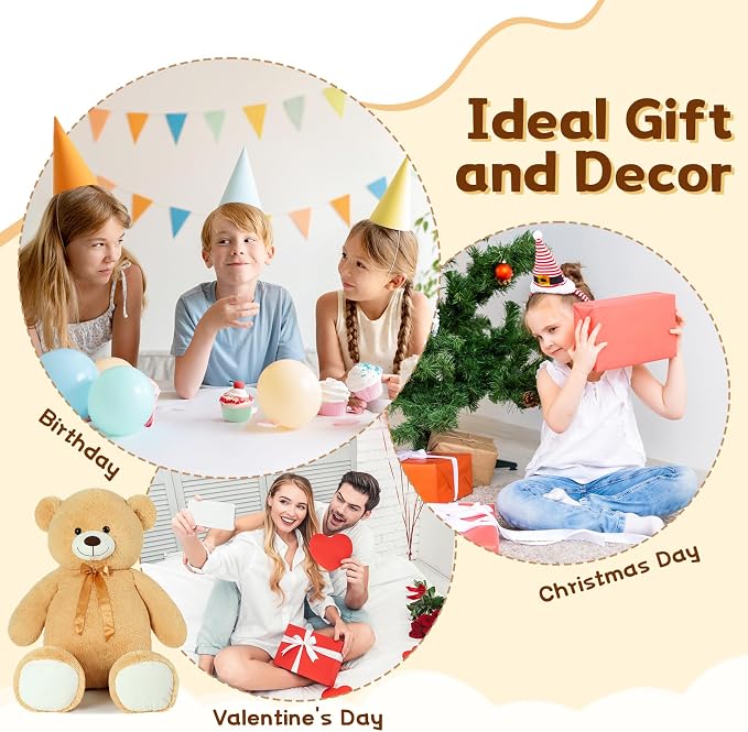 Tezituor 40 Inch Giant Teddy Bear,Large Light Brown Stuffed Animal Plush,Big Soft Cuddly Teddy Bear Plush Toy,Gift for Kids,Girls,Boys,Girlfriend,Baby Shower,Valentine’s Day,Christmas,Birthday