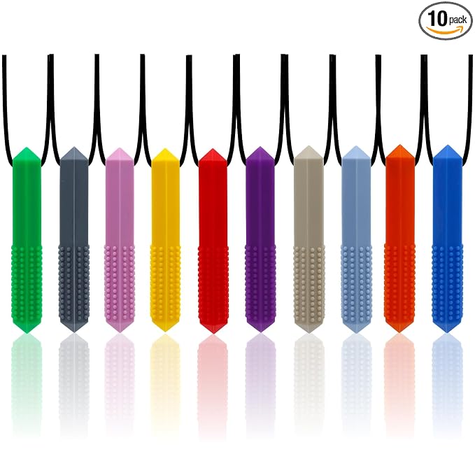 Chew Necklaces for Sensory Kids, 10 PCS Chewy Necklace Sensory Boys and Girls with Autism, SPD, ADHD, Biting, Teething Necklace Oral Chew Toys (10 Colors)