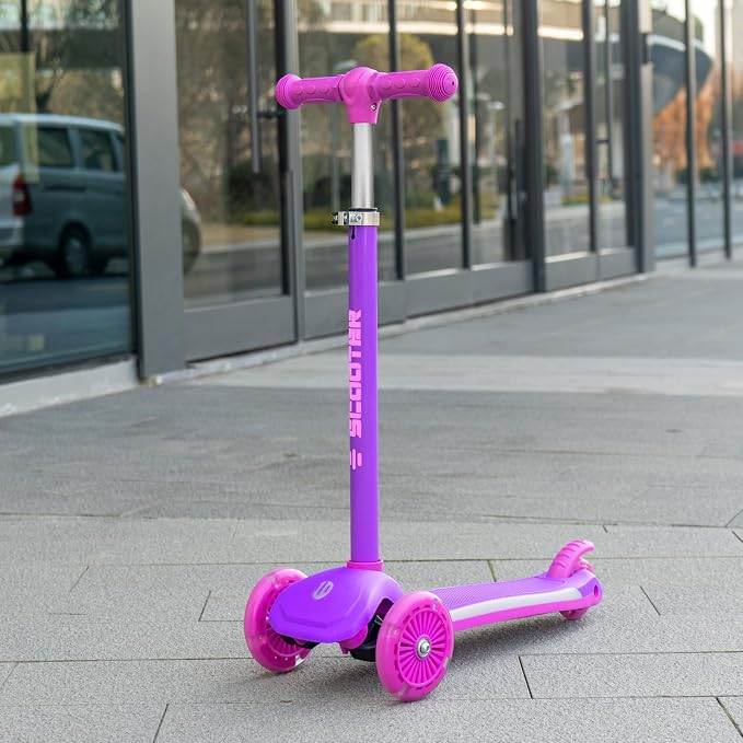 KORIMEFA Scooter for Kids Ages 3-8 with Light-Up Wheels & Deck, 3-Wheel Toddler Scooter with Adjustable Height, Anti-Slip Deck, Lean-to-Steer