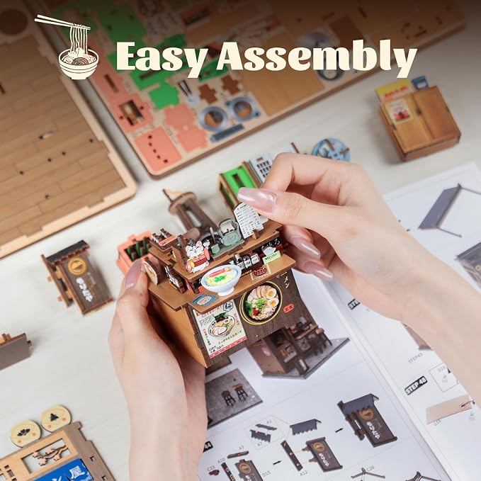 Fsolis Japanese Book Nook Kit - DIY Miniature House Kit (Morita-Ya Ramen) | 3D Wooden Puzzles for Adults Booknook Japan Noodle Shop Bookshelf Diorama Gifts for Women