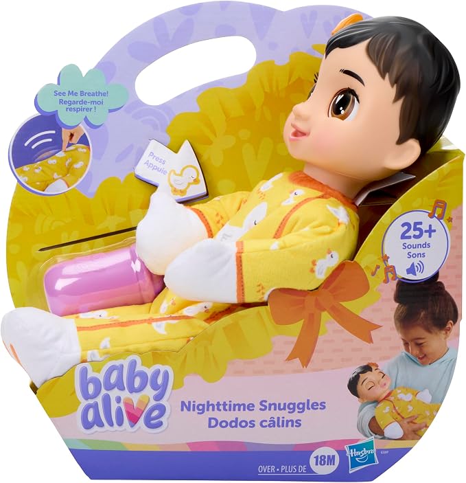 Baby Alive Nighttime Snuggles, Brunette Doll with Sounds, Soft Body and Breathing Motions, Toys for Kids Ages 18 Months+