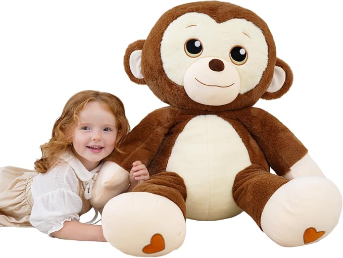 Giant Monkey Stuffed Animal, Big Monkey Plush, Large Plush Toy for Girl Boy, Birthday Valentine's Gifts for Girlfriend, Kids, Toddler, Age 3-8, Brown