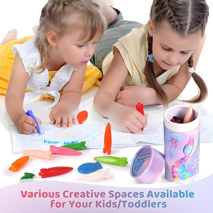 DreamCandy Rocket and Fish-Shaped Crayons,18PCS Non Toxic Washable Toddler Crayons for Kids and Toddlers,Art Supplies Drawing Coloring Crayon Set,Gift for Girls and Boys,Back to School