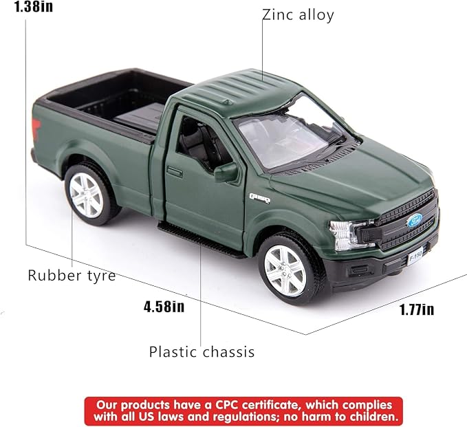 TGRCM-CZ 1/36 Scale Ford F150 Pickup Truck Casting Car Model, Zinc Alloy Toy Car for Kids, Pull Back Vehicles Toy Car for Toddlers Kids Boys Girls (Dark Green)
