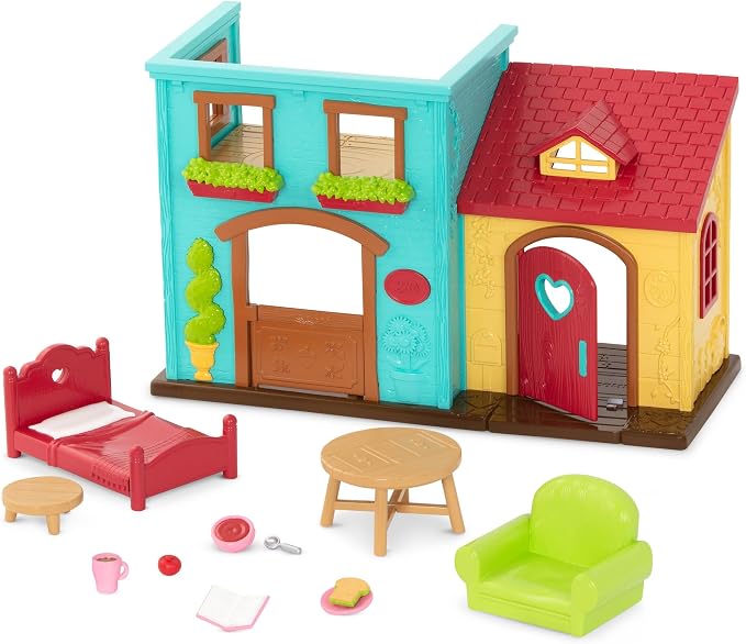 Li'l Woodzeez – Li'l Nextdoor Neighbors Townhouse Playset with 12 Pieces Dollhouse Furniture, Accessories & Pretend Play Food – Adorable Gift Toy for Imaginative 3+ Years