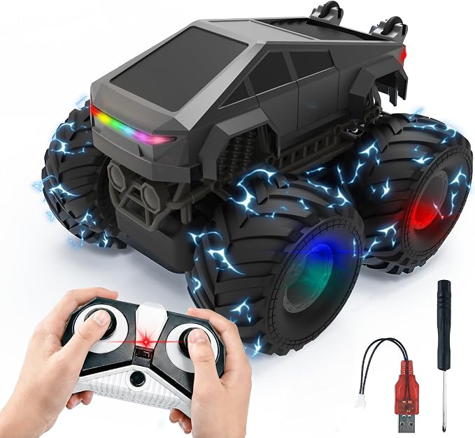BEZGAR Cyber Truck Toy - 2.4GHz 1:20 4WD Remote Control Car for Boys 8-12 with Colorful Lights, 360° Rotation - RC Car Toy for Boys Girls Age 6, 7, 8, 9, 10 Years Old, Birthday Gifts(Gray)