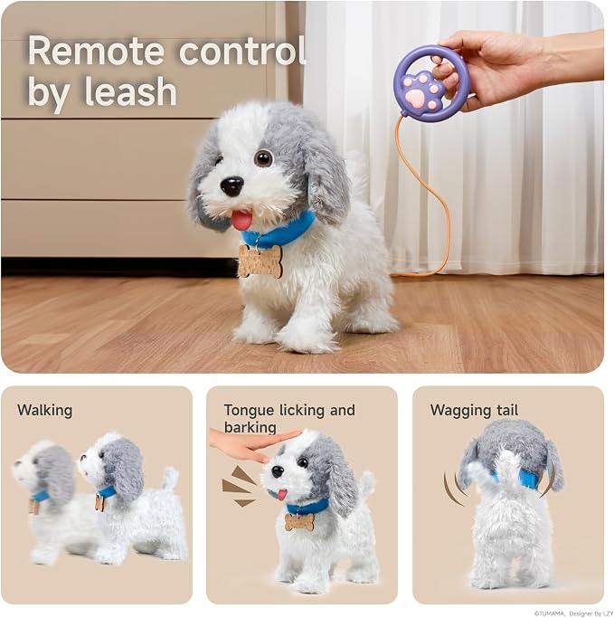 OR OR TU Walking Barking Toy Dog with Remote Control Leash, Plush Puppy Electronic Interactive Toys for Kids, Shake Tail,Pretend Dress Up Realistic Stuffed Animal Dog Age 3 4 5 6+ Years Old Best Gift