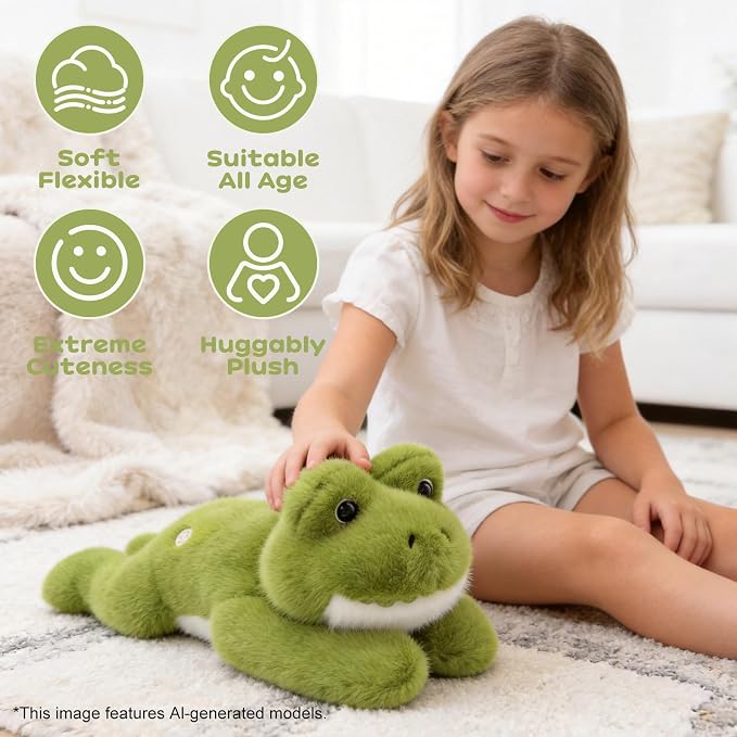 Green Frog Stuffed Animal 17.7INCH 1.56IB | Cute Weighted Frog Plush Pillow, Huggable Stuffy, Soft Plushies, Birthday Gifts for Kids Boys Girls