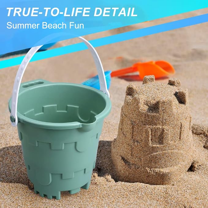 Jumbo Avocado Castle Model Beach Gear 7" Large Sand Buckets Pails Beach Water Pool Gardening Bath Toy Environmentally ABS Durable Thick Plastic Complete Gift Set Bundle for Kids Boys Girls