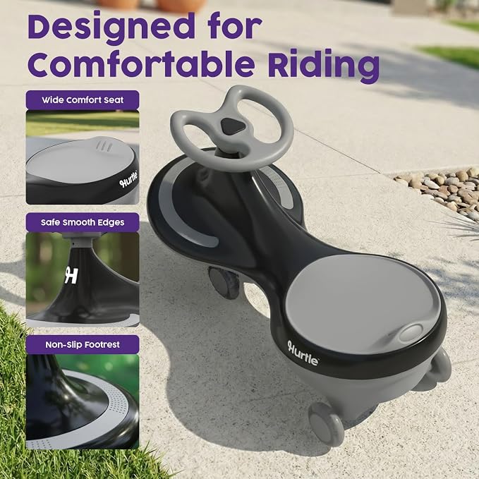 Hurtle Swing Ride On Car, Wiggle Car Toy for Kids, No Pedals, Batteries or Gears, Safe Toddler Ride On Toy with Twist & Go Motion, for Indoor & Outdoor Use, Suitable for Kids Above 2 Years, Black