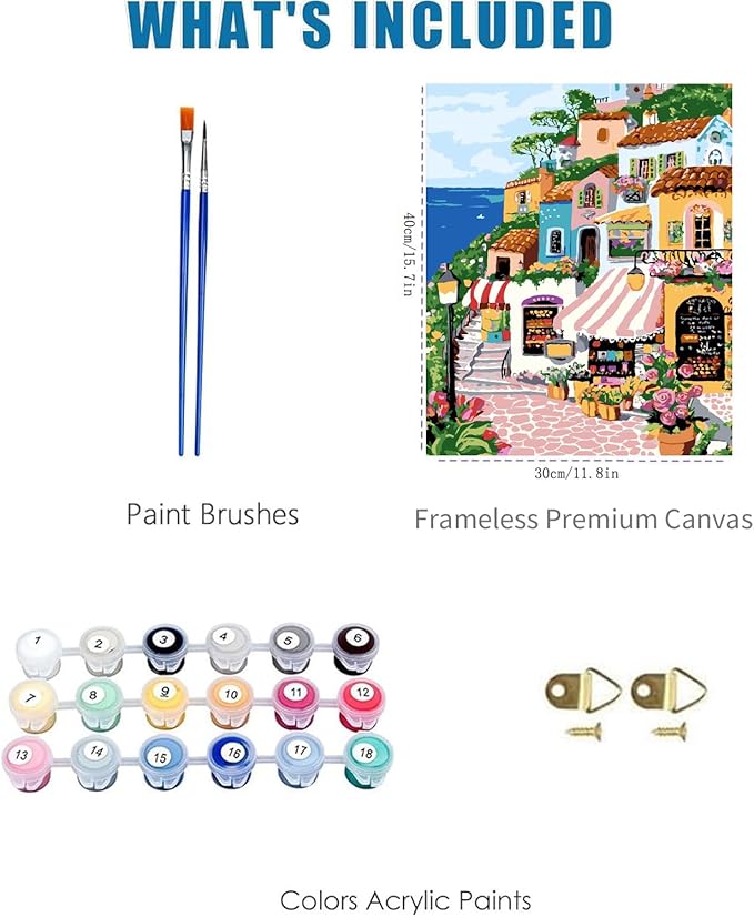 Paint by Numbers for Adults and Kids Beginner, Mediterranean Coastal Village TownPainting by Number Kits On Canvas, Number Artist Paint by Number Kit Oil Painting Acrylic Paints, Home Wall Decor Gift