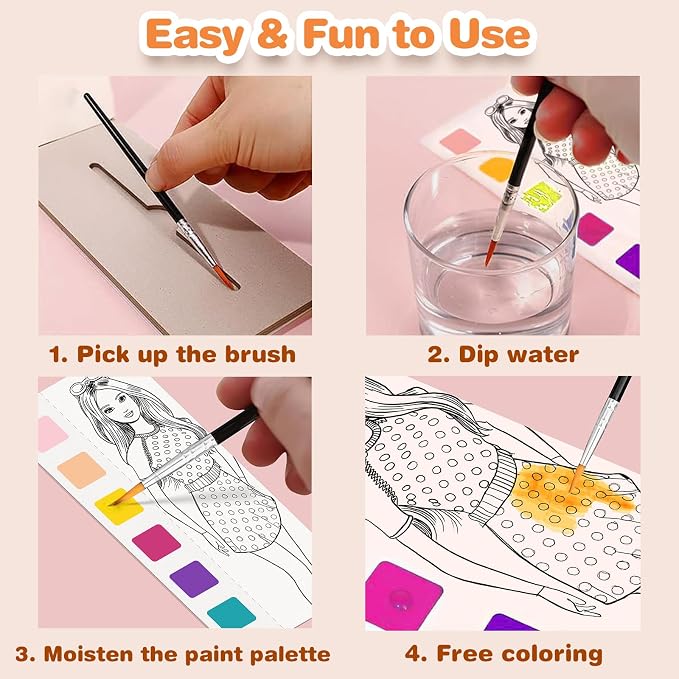 ZHOC Paint with Water Coloring Books for Kids, Pocket Mess Free Watercolor Painting Sets for Kids Ages 3 4 5 6 7 8+, Water Color Paint Set Arts and Crafts Gift for Boys Girls, Fashion Girl