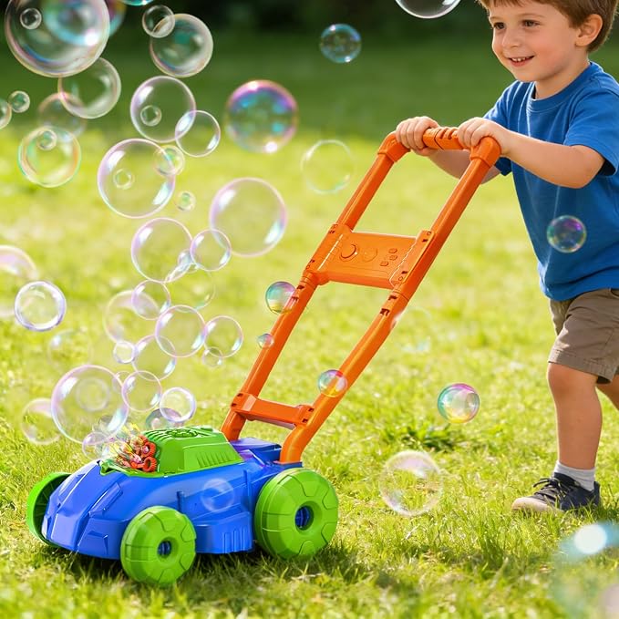 Bubble Lawn Mower for Toddlers 1-3, Automatic Bubble Blowing Machine Pretend Summer Gardening Play Bubble Toys for Age 1 2 3 Year Old Boys Girls Indoor Outdoor Use,Green