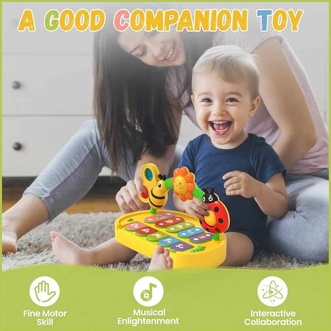 Musical Piano Keyboard Toy with Light-Up Keys for Toddlers 1-3 | Interactive Early Learning Educational Baby Toy, Sensory STEM Portable Travel Gift for Boys Girls Yellow