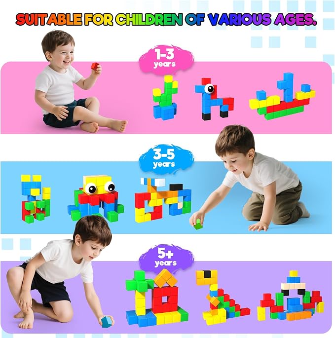 Annexfun 56PCS Magnetic Blocks for Toddlers,Magnetic Building Blocks Cubes,Montessori Preschool STEM Sensory Toys for Kids Ages 3+ Boys & Girls Birthday (1IN)