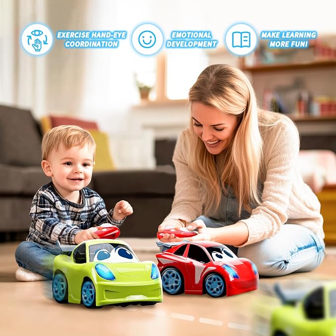 AEROQUEST Remote Control Car for Toddlers for Boys Light-Up Educational Fun Toy Cars for Interactive Durable Toys for 2 3 4 5 6 Girls Kids