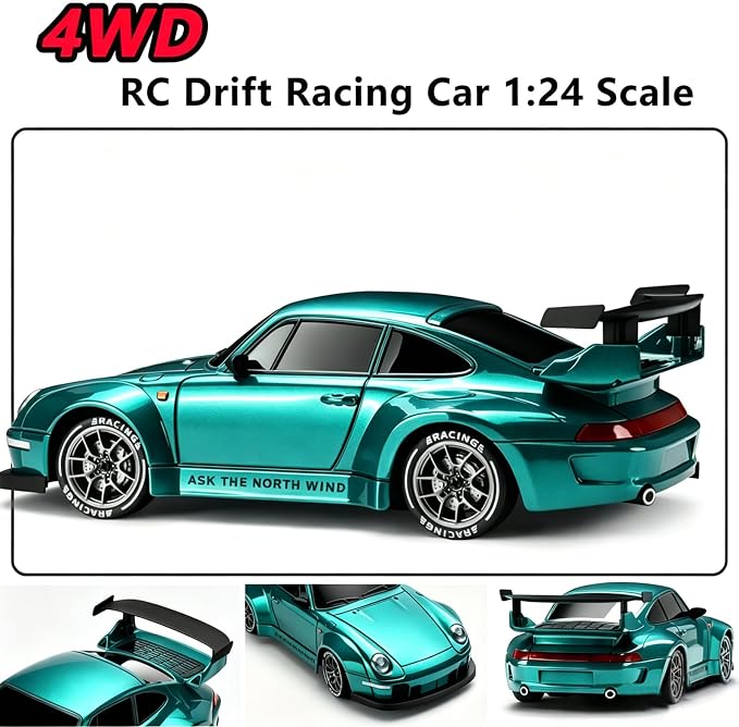 RC Drift Car, 1:24 Scale Remote Control Vehicle with LED Lights,Drifting Tires＆Two Batteries, Racing Sports Toy Idea Gift for Adults Boys Girls and Kids (Lake Blue)