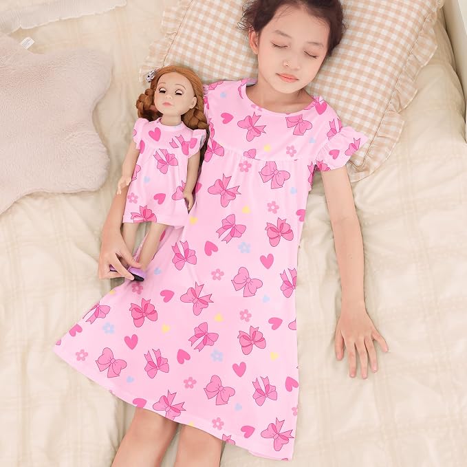 ICOSY Matching Doll & Girls Nightgowns Clothes Girls Pajamas Sleepwear Outfit for Kids and 18" Girl Doll