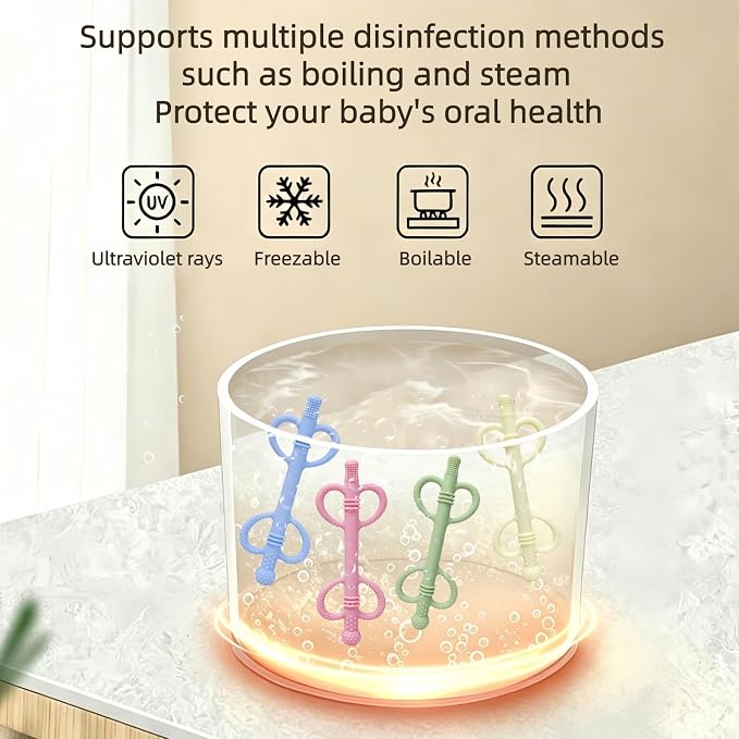 4 Pack Sensory Baby Teething Tubes, Silicone Baby Teether Toys with Easy-Hold Love Handle, Dual-Sided Textures, Soothe Sore Gums, BPA-Free Hollow Teething Straws for Babies 3+ Months (Style A)