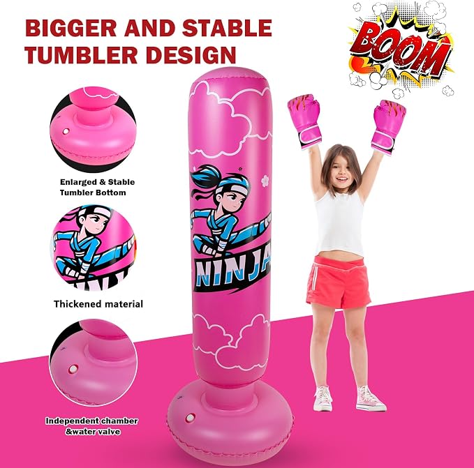 Onirii Kids Inflatable Punching Bag | Large Stable Kids Inflatable Boxing Bag Toy Set with Gloves for Boys & Girls Age 3-12 for Taekwondo,MMA and Practicing Karate