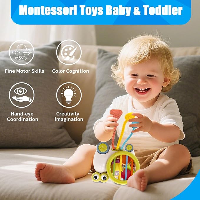 BYFWH Shape Sorter for Toddler 1-3, Montessori Baby Sorting Blocks, Sensory Toddler Learning Toy for Fine Motor Skills, Infant Developmental Snail Push-to-go Car Toys for Boys Girls Ages 18+ Months