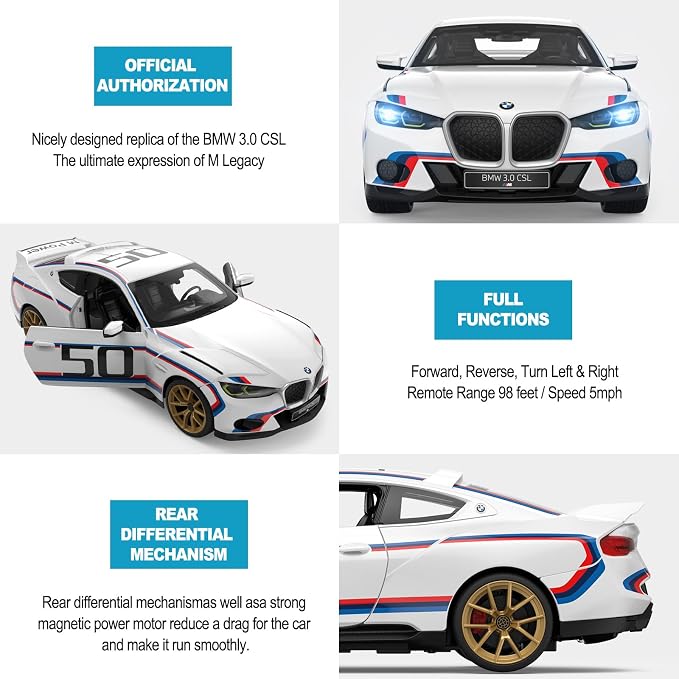 RASTAR BMW RC Car 1/14 BMW 3.0 CSL RC Car BMW Remote Control Toy Car for Kids, White 2.4G