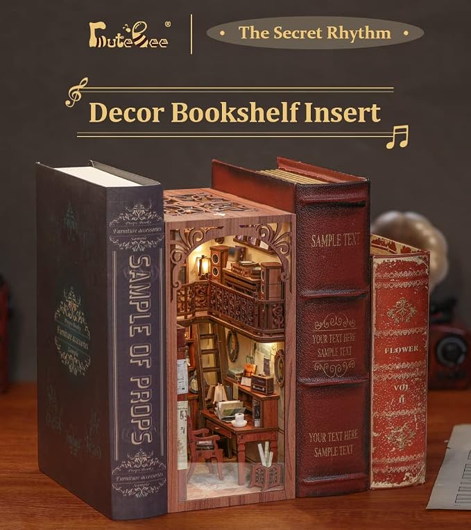 CUTEBEE Book Nook Kit - DIY Miniature House Dollhouse Kit for Adults, Booknook Tiny House Bookshelf Decor 3D Wooden Puzzle, Gifts for Family and Friends (The Secret Rhythm)