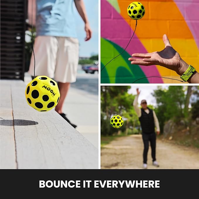 Waboba Bounceback Returning Yellow Moon Ball Hyper Bouncy Balls, Extreme Bounce and Fun, Super High Bouncing Ball for Active Play and Outdoor Games