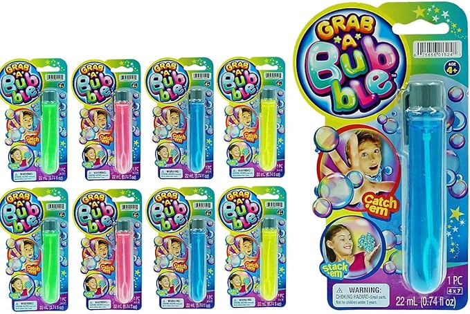 JA-RU Grab a Bubble-Touchable Mini Bubbles Wand Toy (8 Pack Assorted Colors) Outdoor Summer Toy Entertainment for Kids. Party Favor, Birthday Party Easter Basket Stuffers Bulk 1524-8p