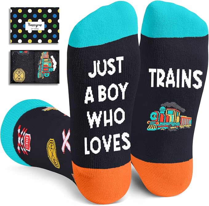 HAPPYPOP Train Gifts for Boys - Train Socks for Trains Lovers, Railroad Gifts for Kids