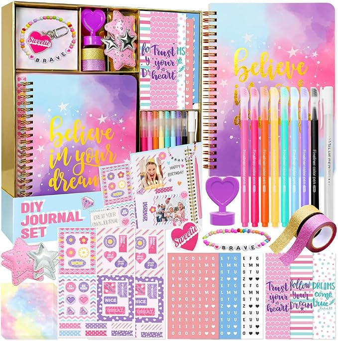 Nollh DIY Journal Kit for Girls - 200+PCS Teen Tween Girl Gifts Trendy Stuff, Stocking Stuffers, Scrapbook Supplies Stationery Set, Art Crafts Kit - Ideal Gifts for 8 9 10 11 12 13 14 Year Old Girl