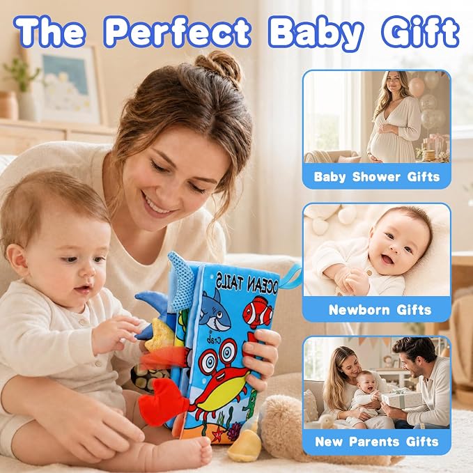 2PCS Baby Books Toys 0-6 Months Infant Tummy Time Sensory Travel Toys 3 4 5 6 Month Crinkle Touch Feel Busy Soft Book for Babies 0-3 3-6 6-12 Months Newborn Essentials Must Haves Boy Girl Shower Gifts