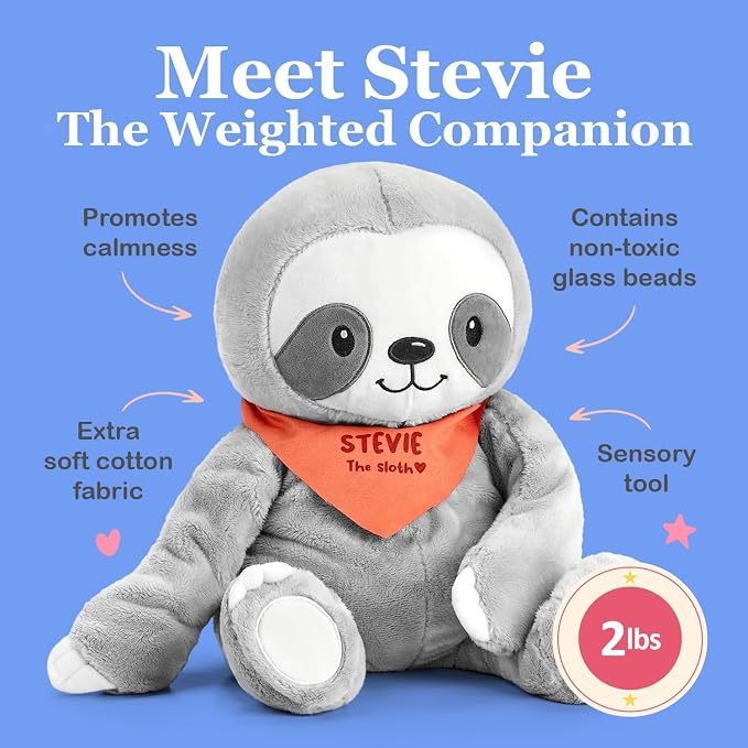 Lilly's Love Weighted Stuffed Animals for Kids — 2.5lb Calming Sloth Plush for Anxiety, ADHD & Sensory | Machine Washable Weighted Stuffed Animal w/Removable Insert | Stevie The Sloth