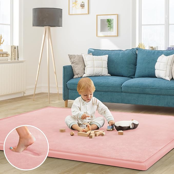 Baby Play Mat for Floor Nursery Rug Muscle Mat Area Rug Playroom Rug 79"x118" Playpen Mat Elastic Foam 1.3" Thick Crawling Mat for Babies,Toddlers, Infants, Kids,Light Pink