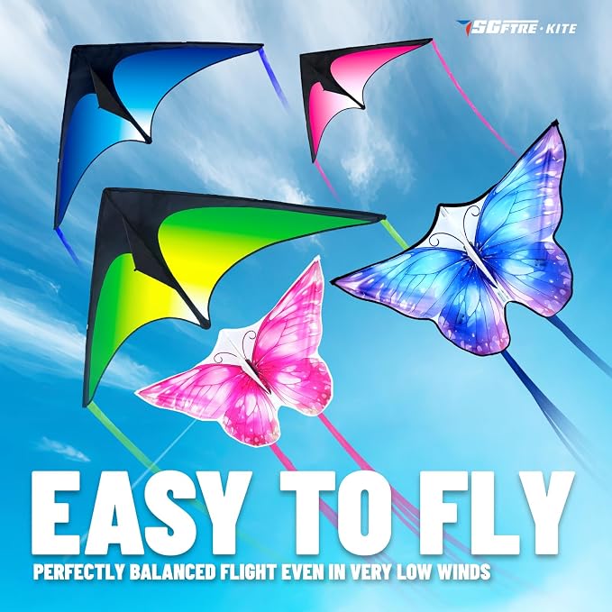 SGftre 3 Piece Set Butterfly Delta Octopus Kites for Kids and Adults，Easy to Fly for Outdoor Adults Children Line Kite for Kids Toy (3 Gradient Grassland+2 Butterfly, 5)