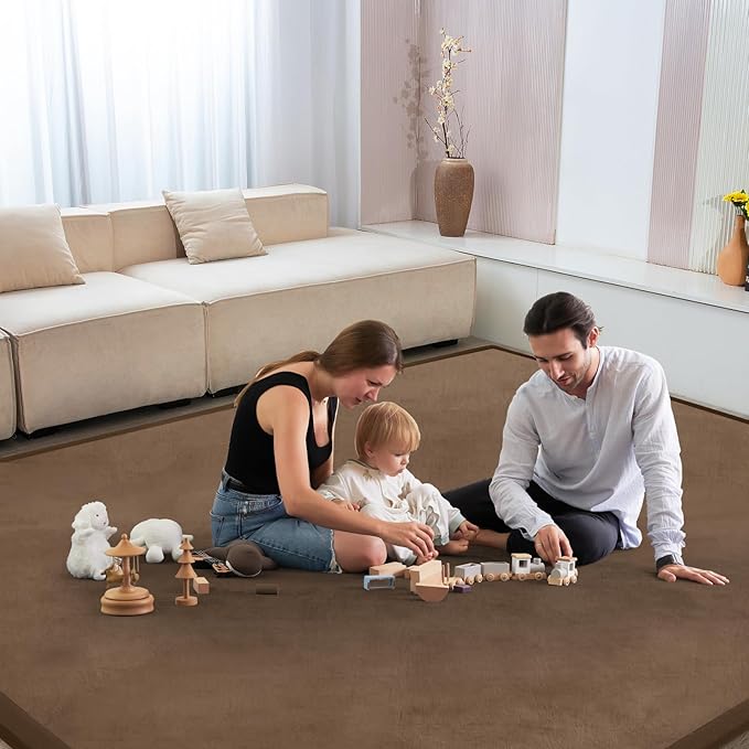 Baby Play Mat for Floor Nursery Rug Muscle Mat Area Rug Playroom Rug 74"x50" Playpen Mat Elastic Foam 1.3" Thick Crawling Mat for Babies,Toddlers, Infants, Kids,Camel
